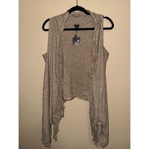 Roffe Accessories Women Draped Fringe Open Front Vest Beige OS Western Boho
